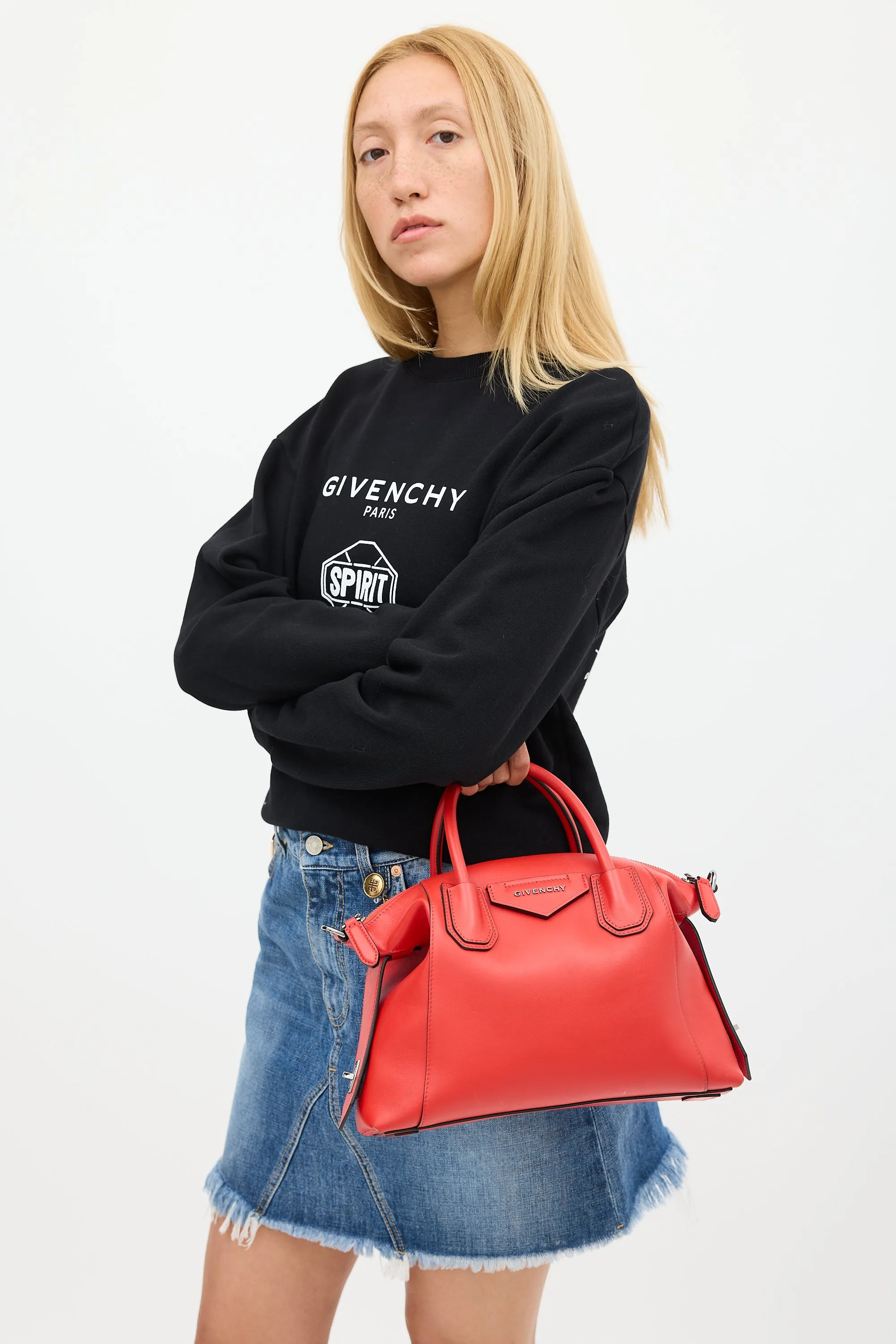 Red Leather Small Antigona Bag