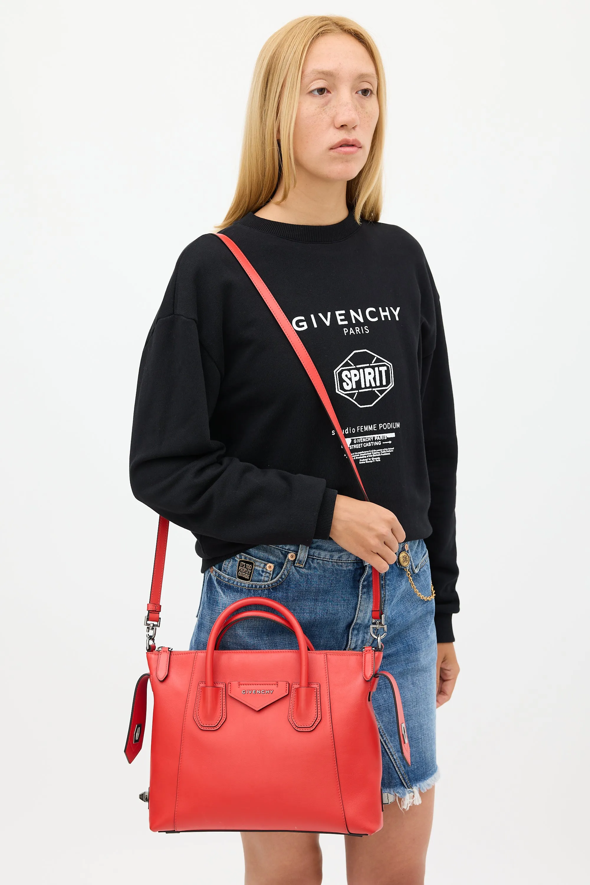 Red Leather Small Antigona Bag