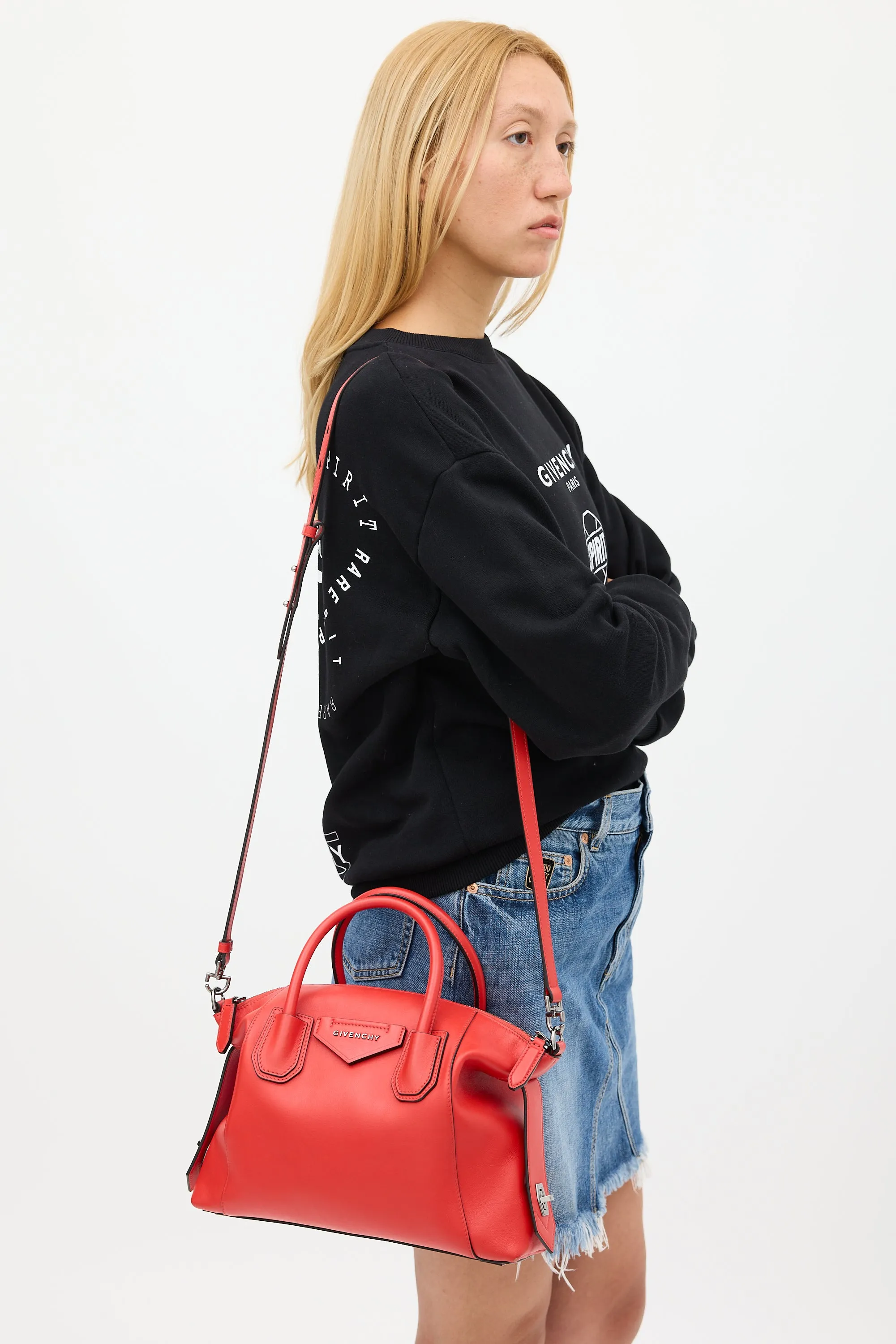 Red Leather Small Antigona Bag