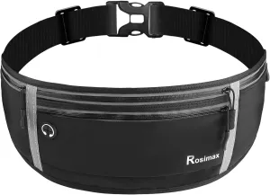 Running Belt Fanny Packs for Men Women,ROSIMAX Waist bag Money Belt Running Phone Holder 4 Pockets Lycra Water Resistant Runners Belt Pouch For Sports Workout Fits Big Phones Up to 8X-Large)