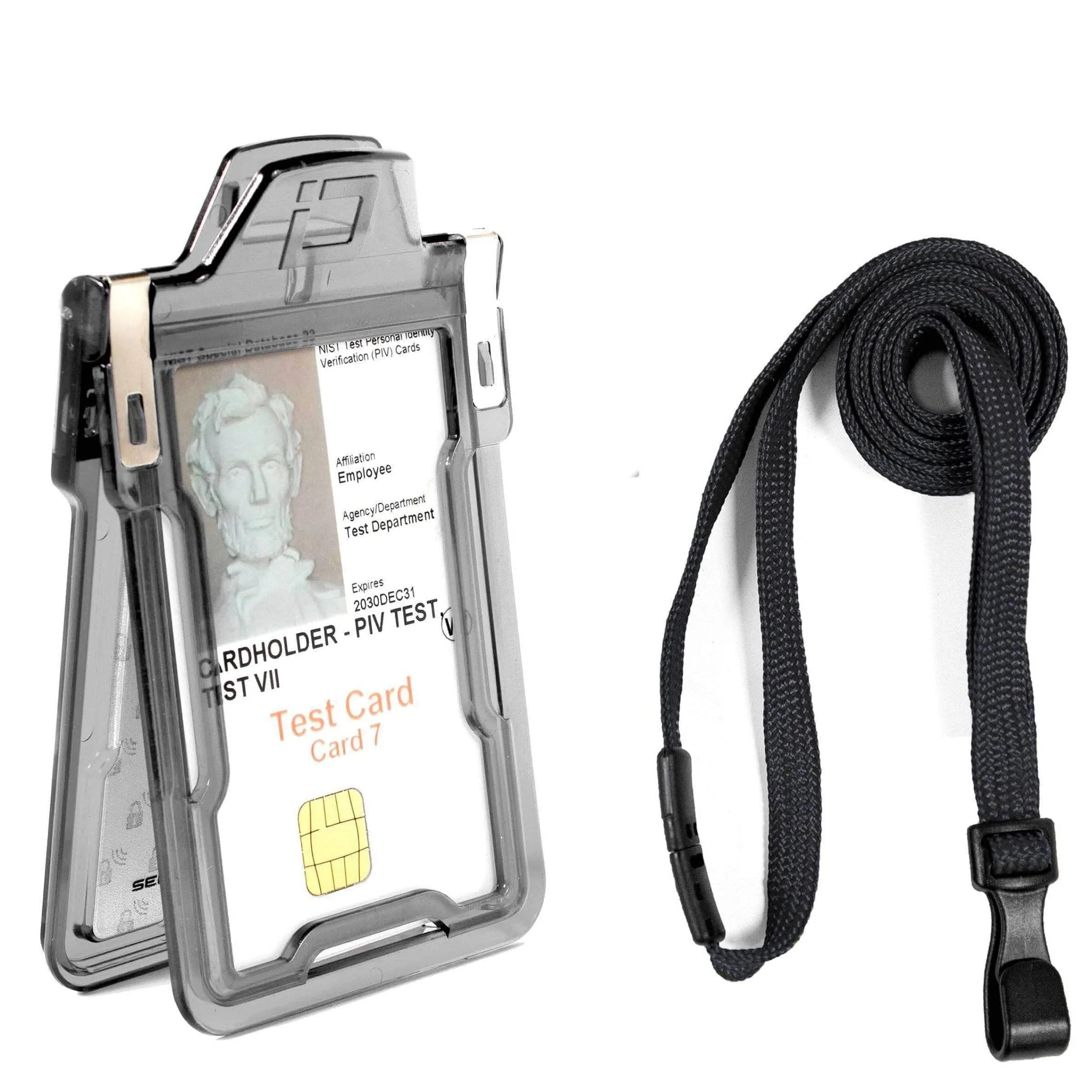 Secure Badge Holder Classic Vertical 1 ID Card Holder, and Lanyard Bundle