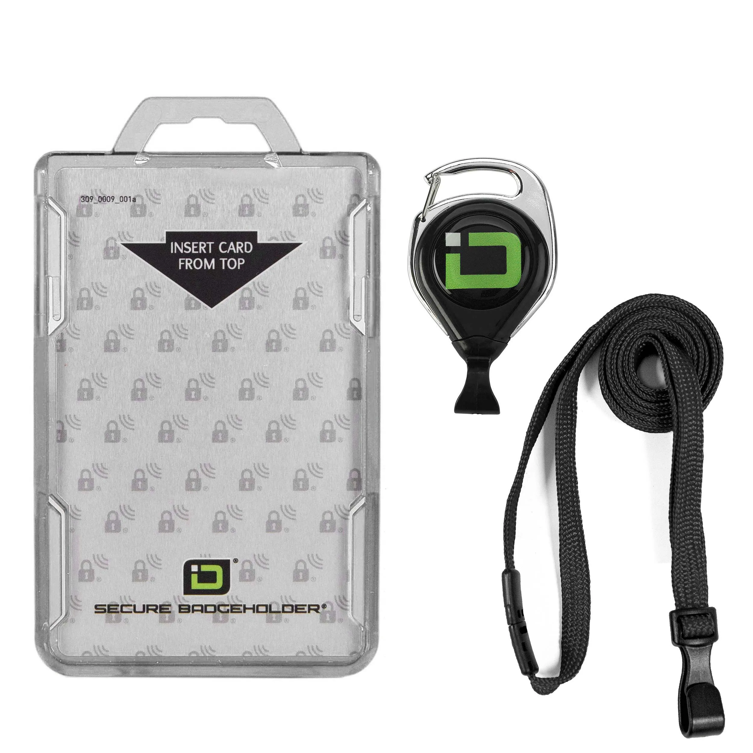 Secure Badge Holder Duolite ® Vertical 2 ID Card Holder, Retractable Reel, and Lanyard Bundle