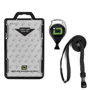 Secure Badge Holder Duolite ® Vertical 2 ID Card Holder, Retractable Reel, and Lanyard Bundle