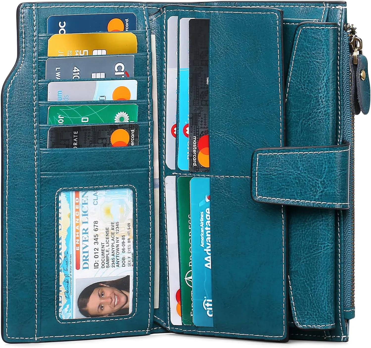 SENDEFN Women Leather Wallets RFID Blocking Clutch Card Holder Ladies Purse with Zipper Pocket