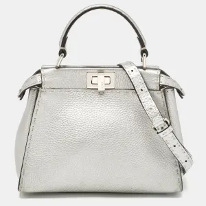 Silver Selleria Leather Mini Peekaboo Top Handle Bag