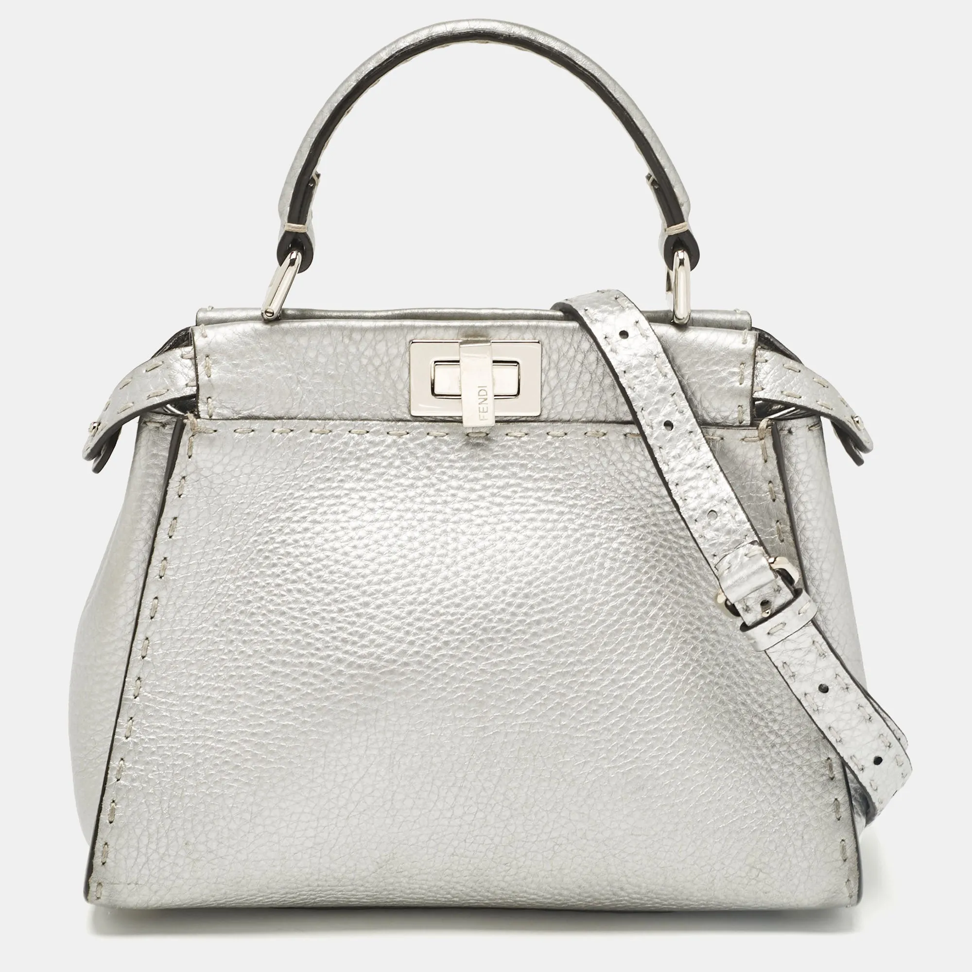 Silver Selleria Leather Mini Peekaboo Top Handle Bag