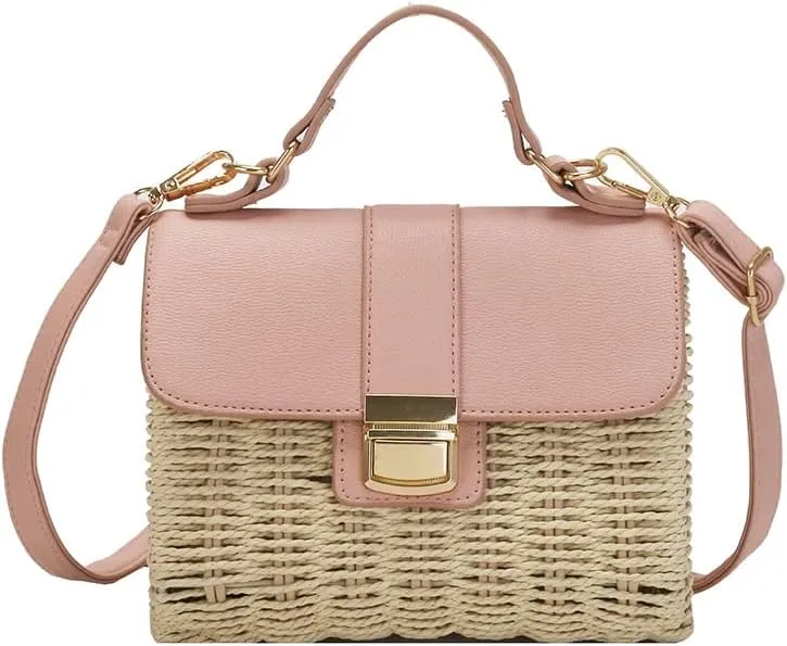 Small Straw Crossbody Bags for Women, Rattan Woven Top Handle Handbag Summer Beach Envelope Purse Shoulder Bag