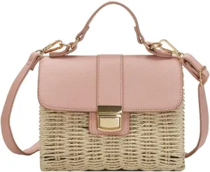 Small Straw Crossbody Bags for Women, Rattan Woven Top Handle Handbag Summer Beach Envelope Purse Shoulder Bag
