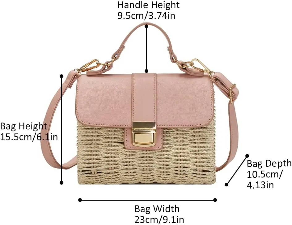 Small Straw Crossbody Bags for Women, Rattan Woven Top Handle Handbag Summer Beach Envelope Purse Shoulder Bag