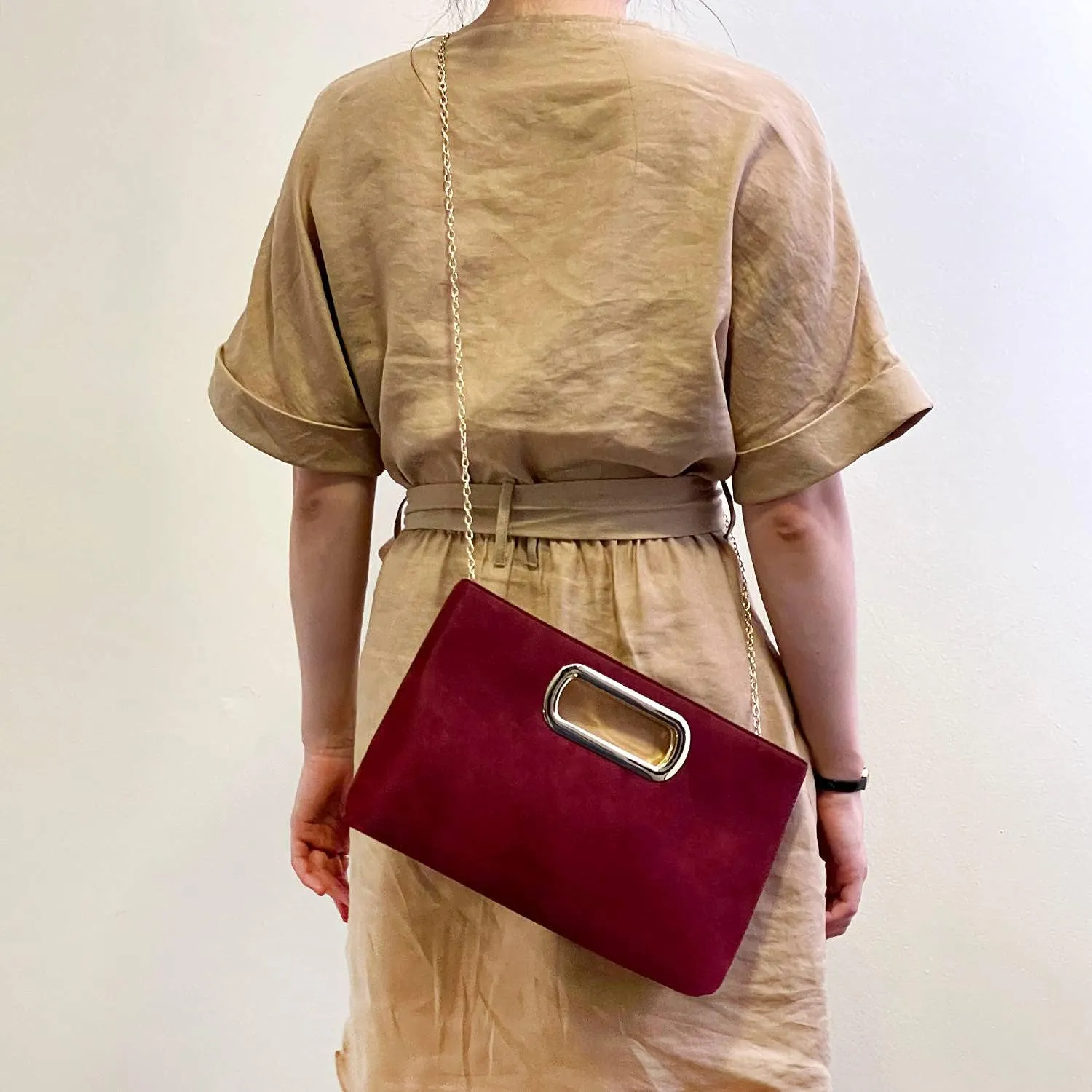 Top Handle Faux Suede Clutch
