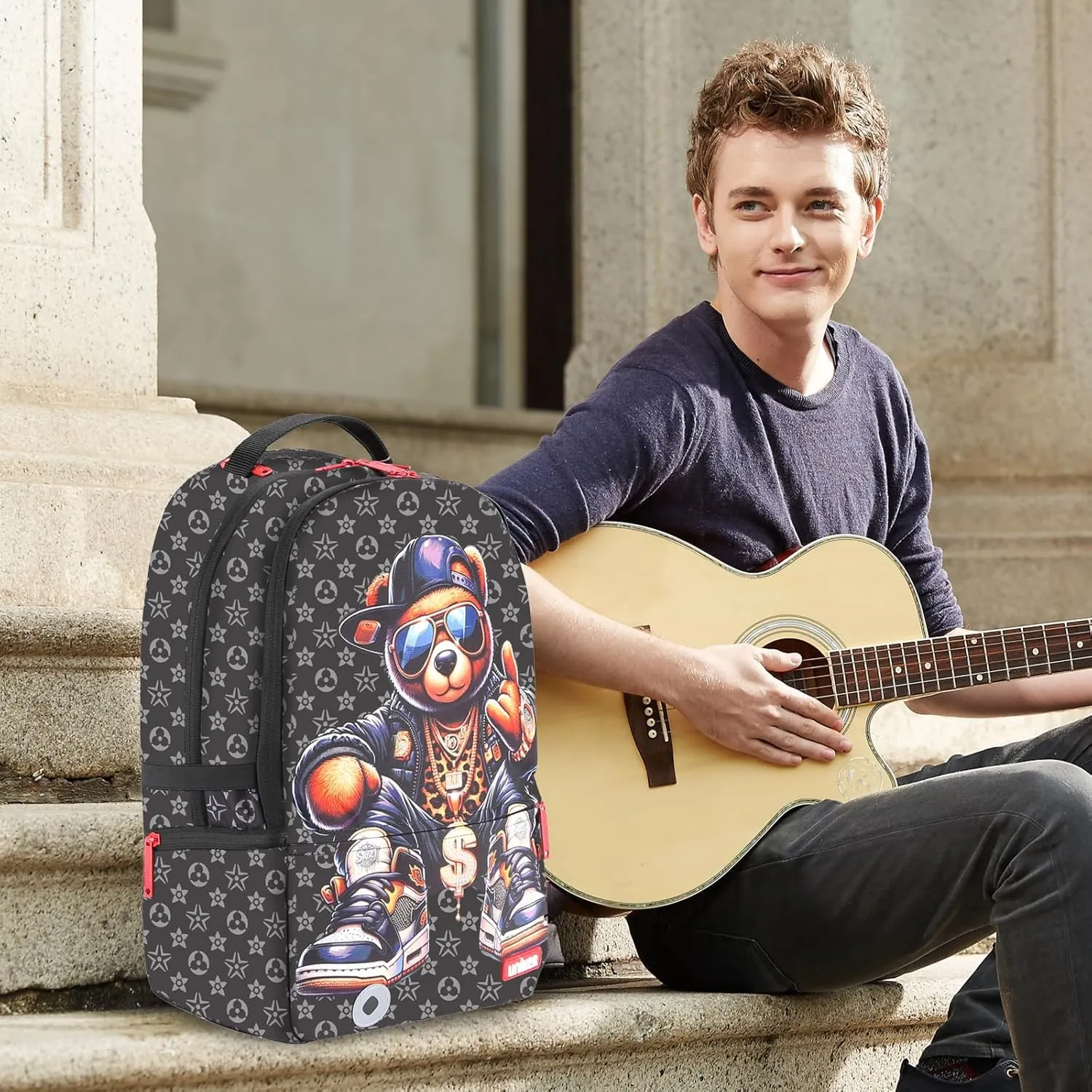UNIKER Travel Laptop Backpack,Graffiti Backpack for Work,Designer Laptop Backpack for 15.6 Inch,Water Resistant Backpack Computer Bag,Fortune Bear