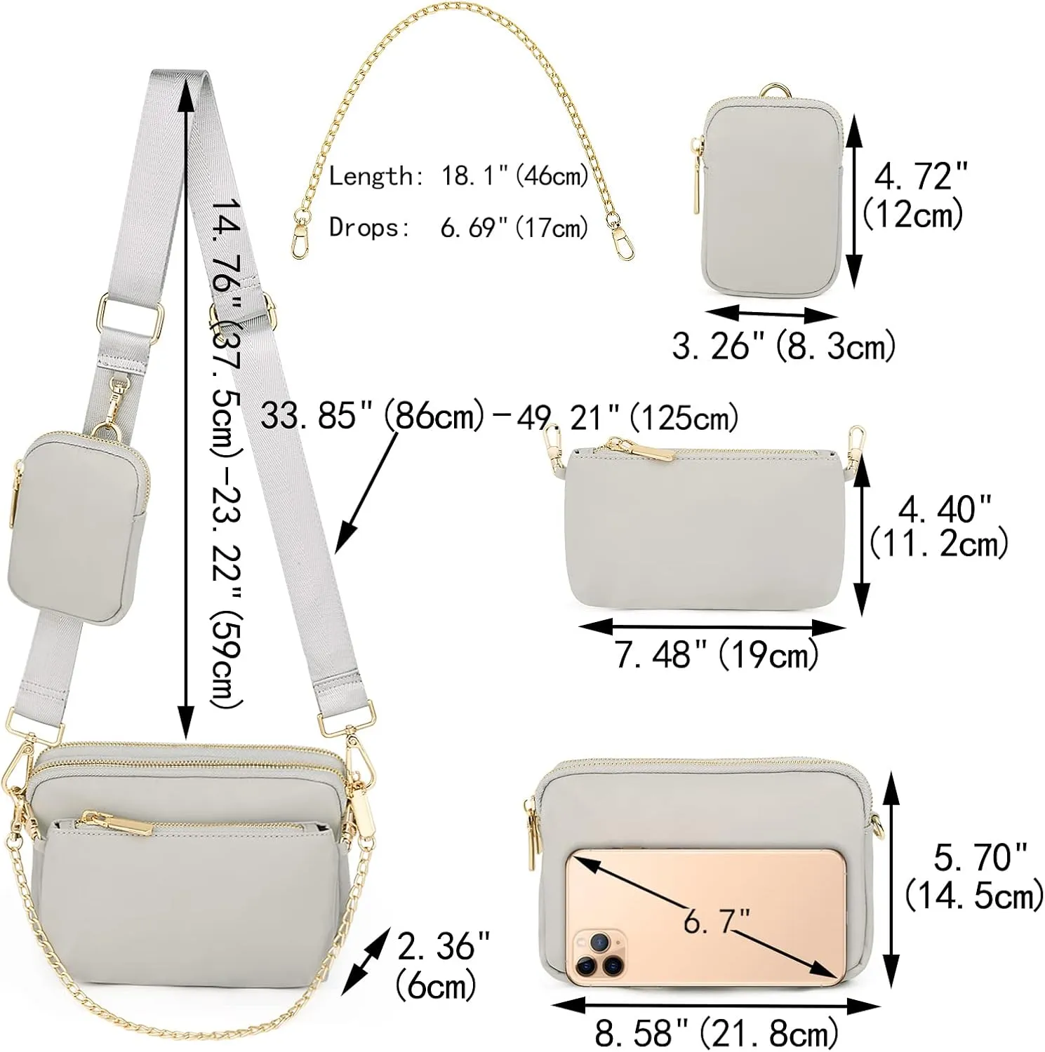 UTO Small Crossbody Bags for Women 3 in 1 Trendy Belt Purse Fashion Designer Mini Cute Sling Fanny Chest Pack
