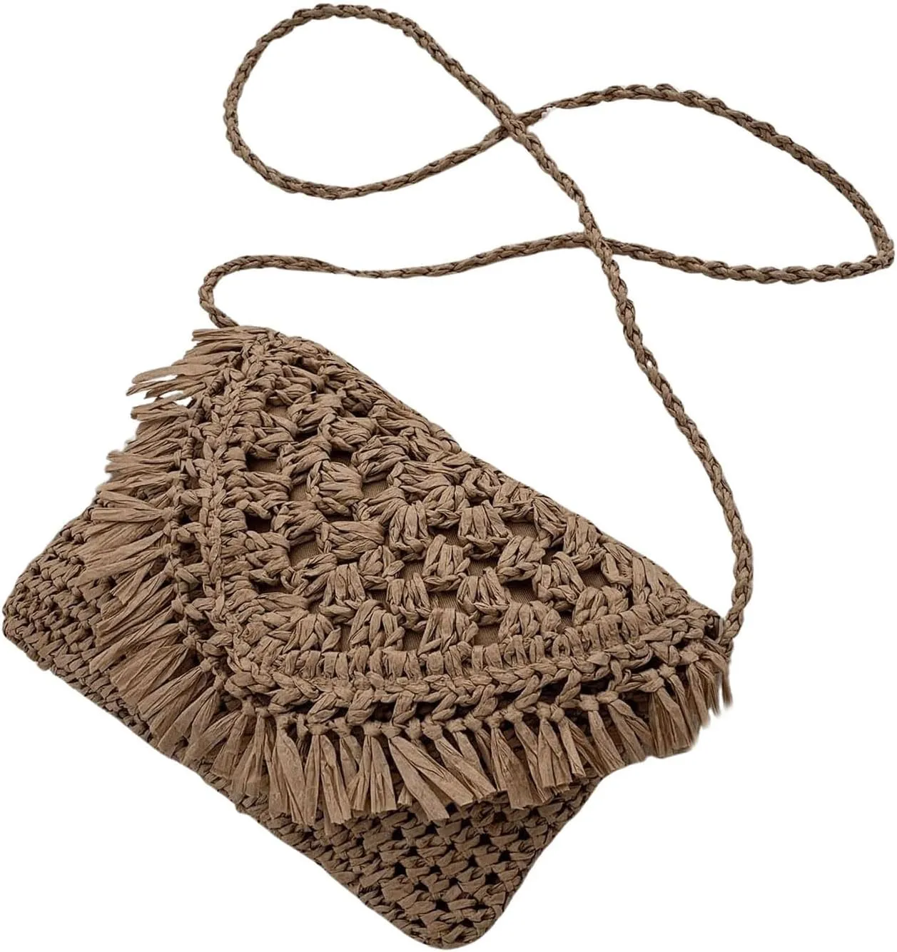 Verdusa Women's Fringe Straw Crossbody Bags Woven Shoulder Bag Beach Purse