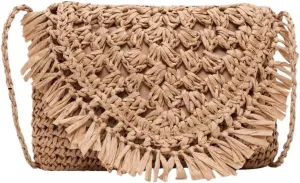 Verdusa Women's Fringe Straw Crossbody Bags Woven Shoulder Bag Beach Purse
