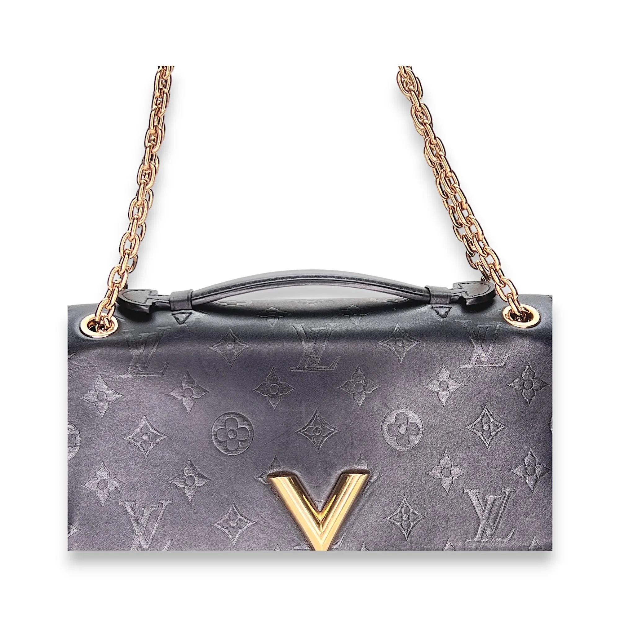 Very Chain Black Shoulder Bag in Calfskin, Gold hardware