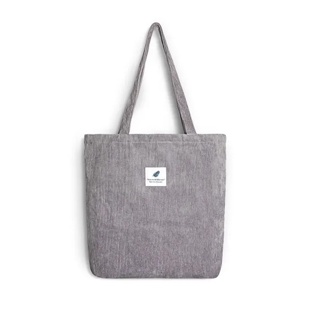 Women's Corduroy Canvas Shopping Bag – Reusable Foldable Eco Tote for Groceries & Everyday Use