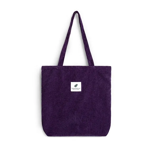 Women's Corduroy Canvas Shopping Bag – Reusable Foldable Eco Tote for Groceries & Everyday Use