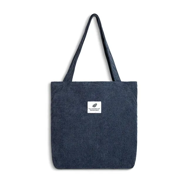 Women's Corduroy Canvas Shopping Bag – Reusable Foldable Eco Tote for Groceries & Everyday Use
