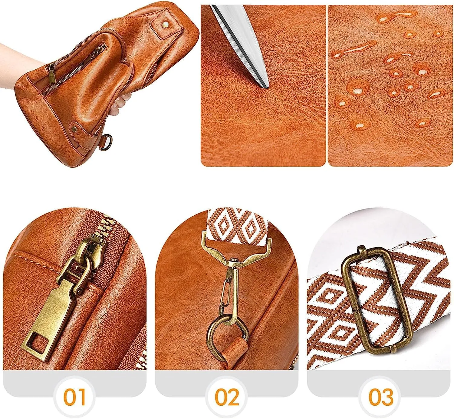 Womens Sling Bag Crossbody Fanny Pack Purse Leather Casual Fashion Travel Daypack Sport Chest Satchel for Women