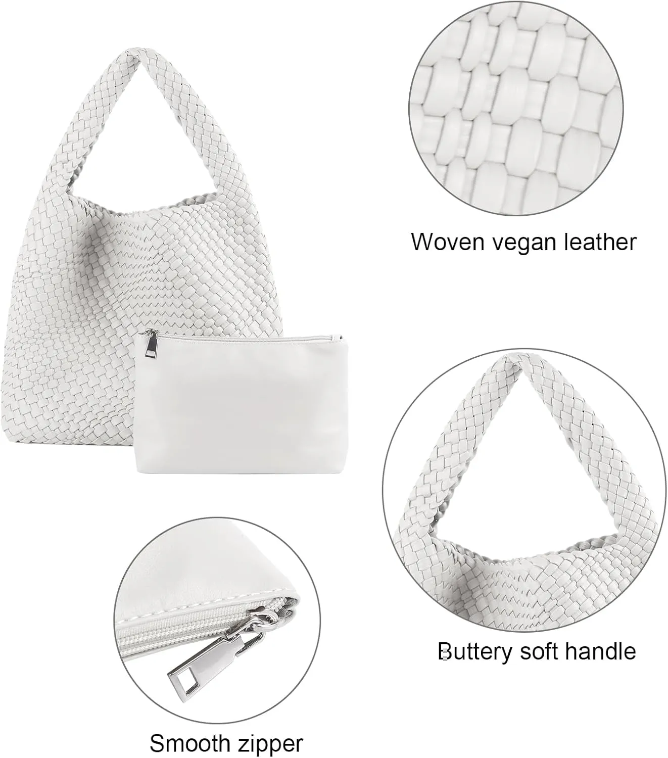 Woven Handbag Straw Purse for Women, Vegan Leather Shoulder Bag Top Handle Tote