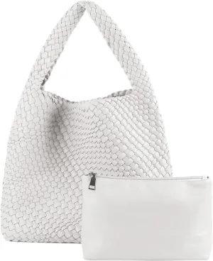 Woven Handbag Straw Purse for Women, Vegan Leather Shoulder Bag Top Handle Tote