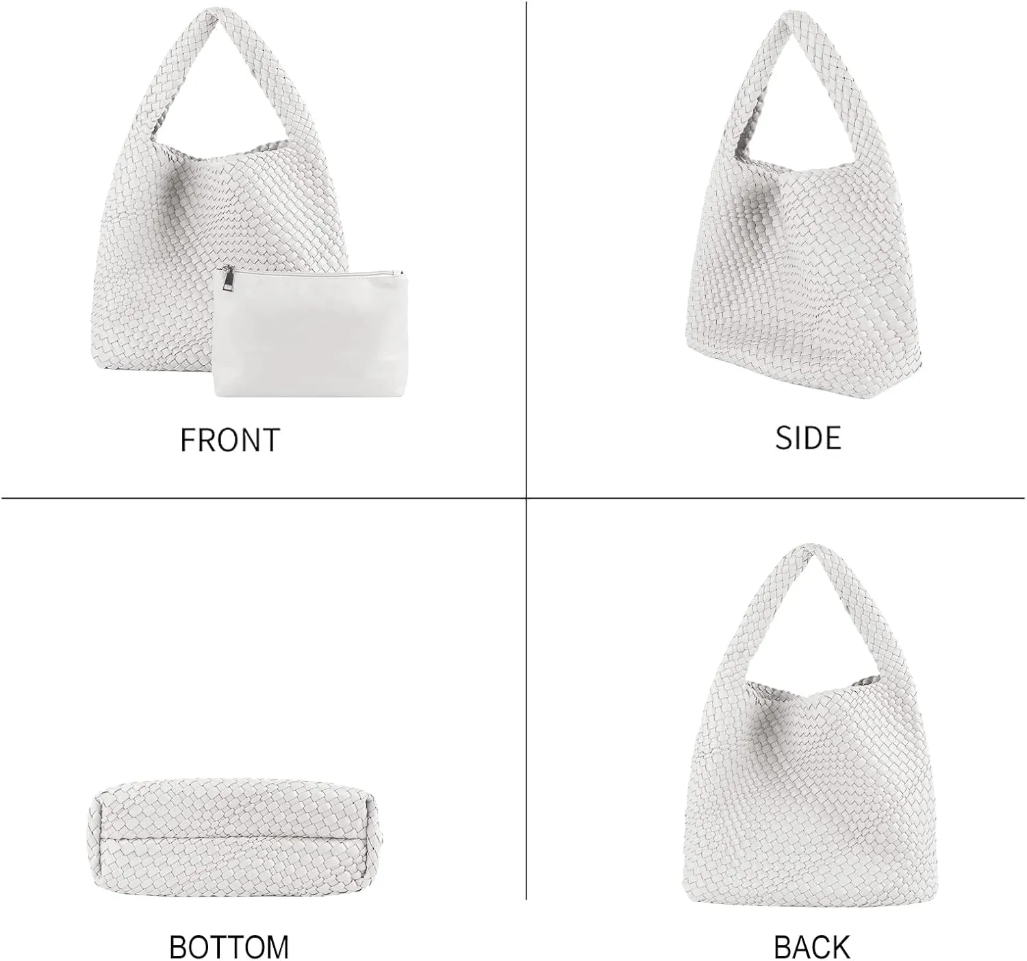 Woven Handbag Straw Purse for Women, Vegan Leather Shoulder Bag Top Handle Tote