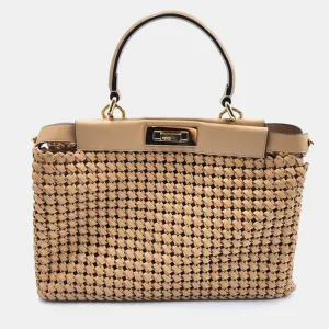 Woven Leather Mini Peekaboo Top Handle Bag
