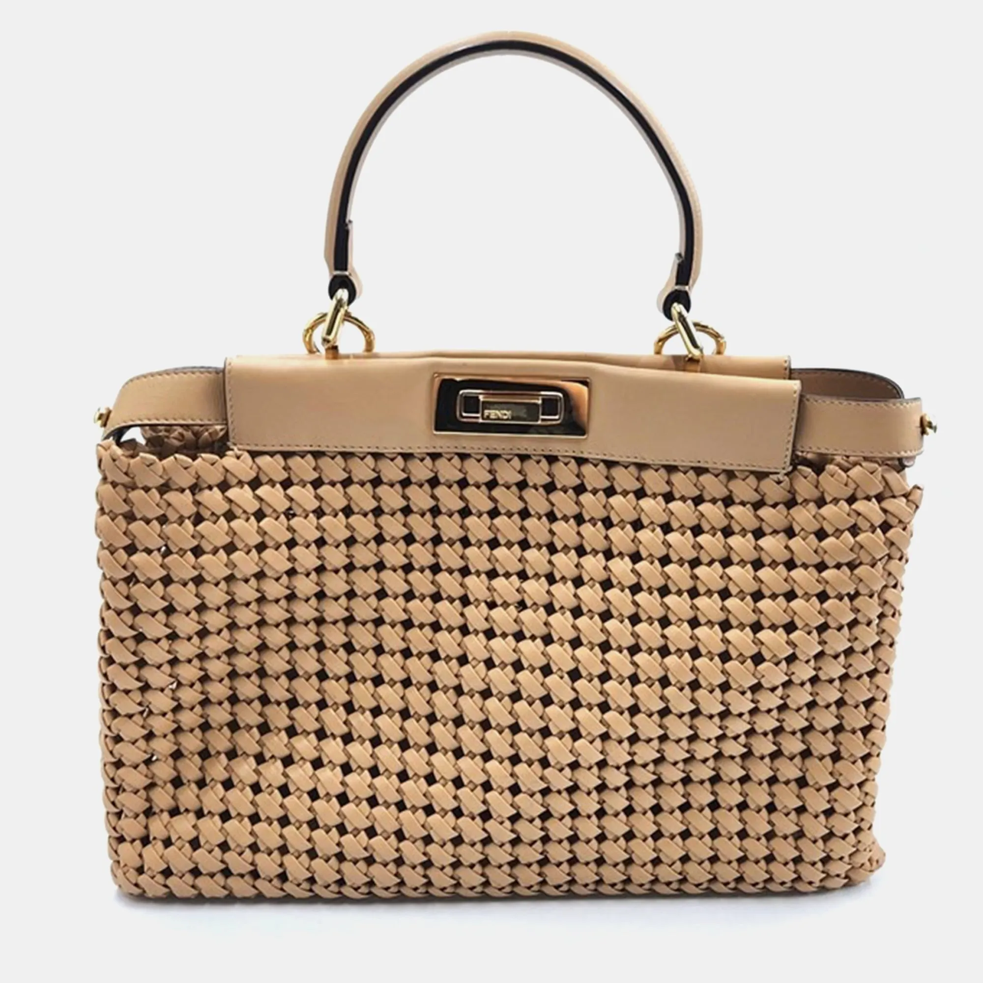 Woven Leather Mini Peekaboo Top Handle Bag