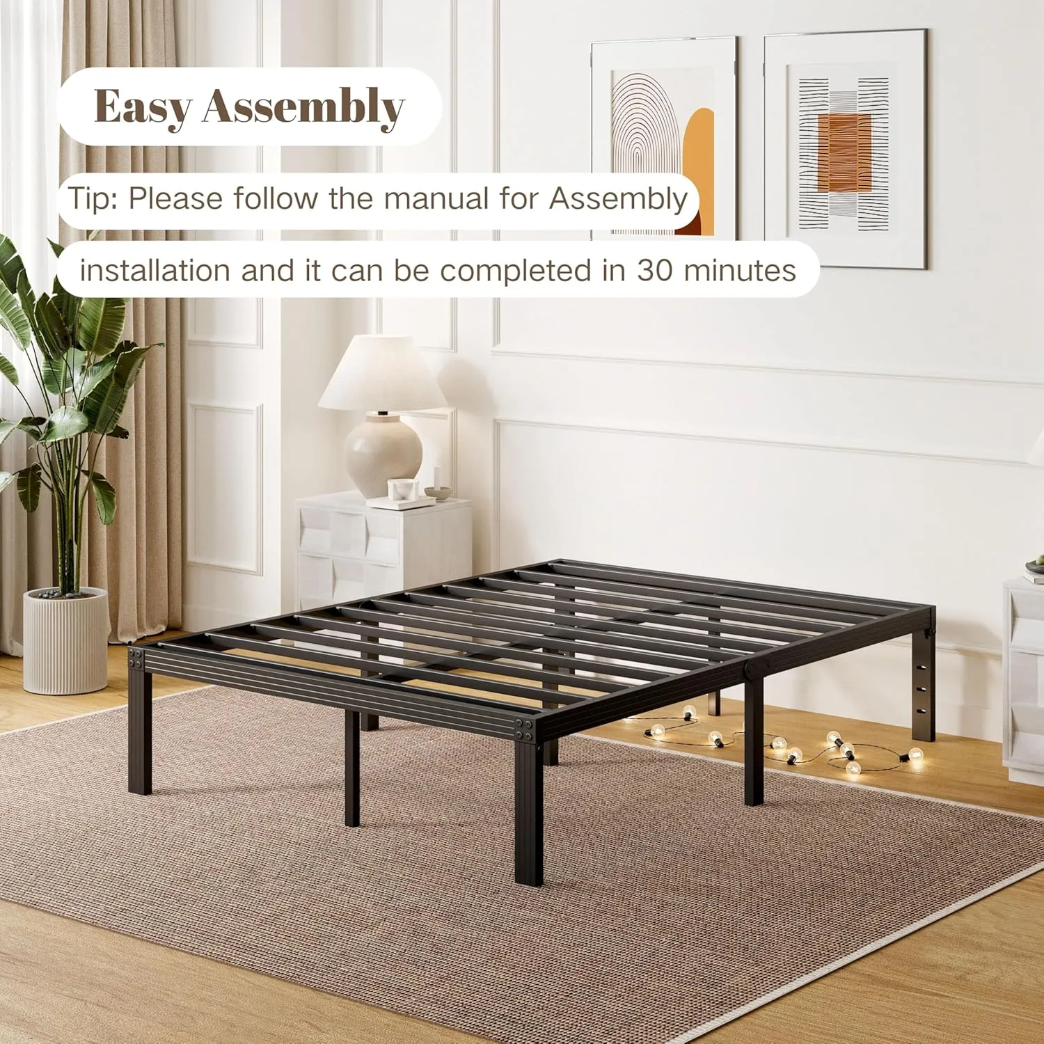 ZIYOO Full Size Bed Frame with Heavy Duty Steel Slat, 14 Inches Platform Bed Frame, Non-Slip Design, No Box Spring Needed, Easy Assembly, Quiet Noise Free, Under Bed Storage Space, Black