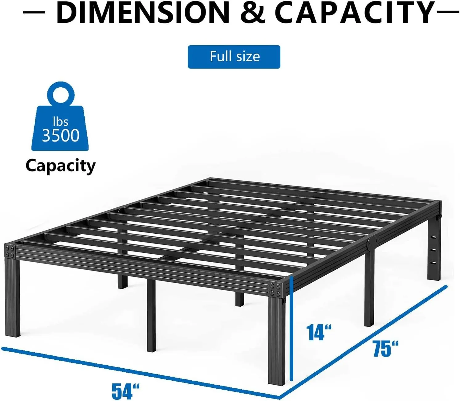 ZIYOO Full Size Bed Frame with Heavy Duty Steel Slat, 14 Inches Platform Bed Frame, Non-Slip Design, No Box Spring Needed, Easy Assembly, Quiet Noise Free, Under Bed Storage Space, Black