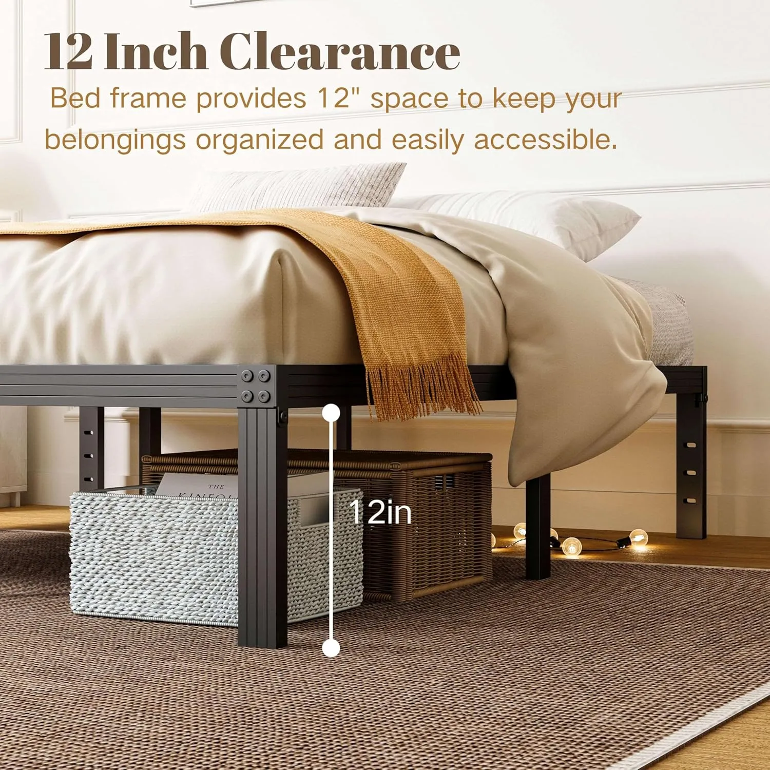 ZIYOO Full Size Bed Frame with Heavy Duty Steel Slat, 14 Inches Platform Bed Frame, Non-Slip Design, No Box Spring Needed, Easy Assembly, Quiet Noise Free, Under Bed Storage Space, Black