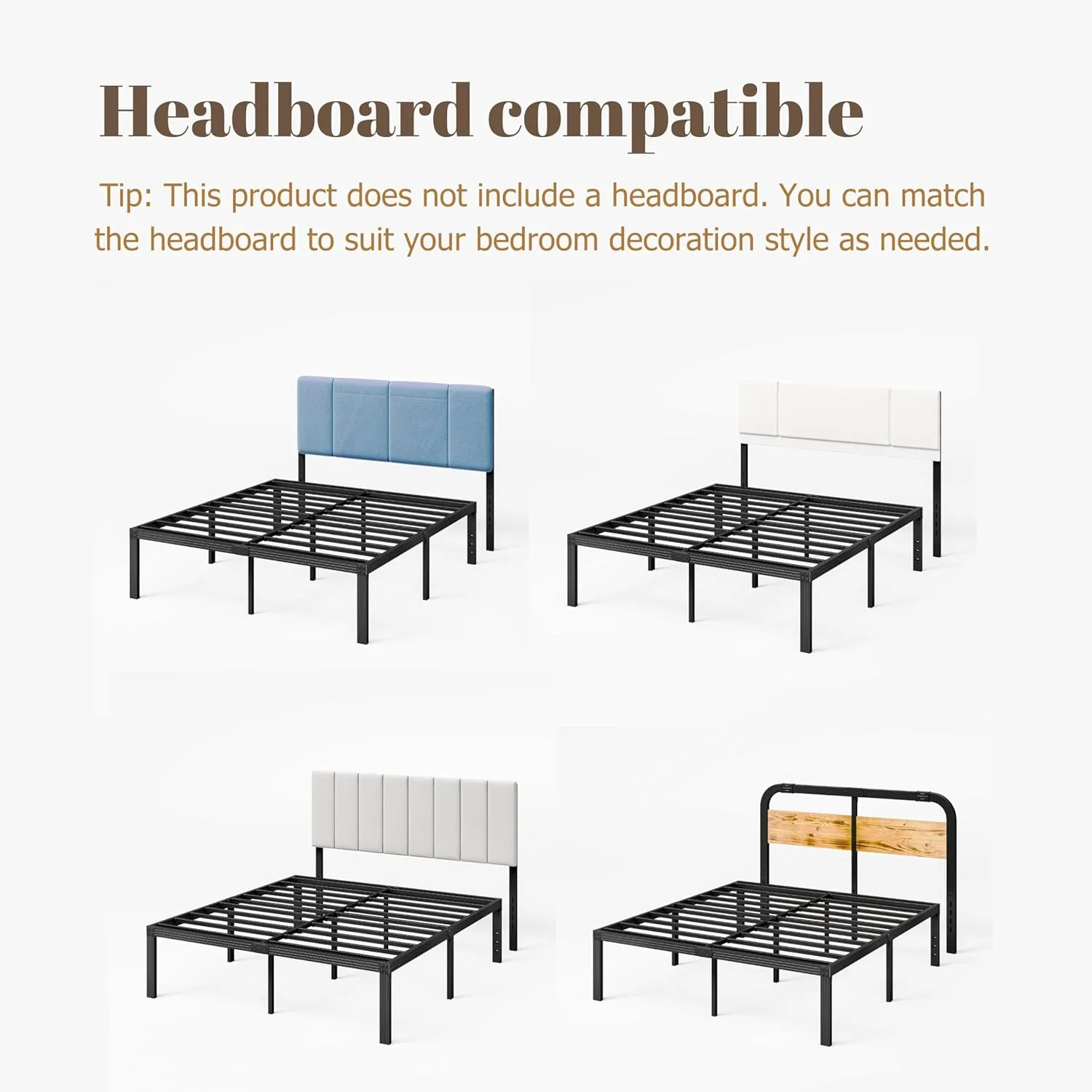 ZIYOO Full Size Bed Frame with Heavy Duty Steel Slat, 14 Inches Platform Bed Frame, Non-Slip Design, No Box Spring Needed, Easy Assembly, Quiet Noise Free, Under Bed Storage Space, Black